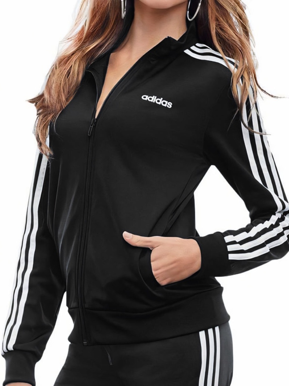 adidas Black Jacket with White Sleeve Stripes